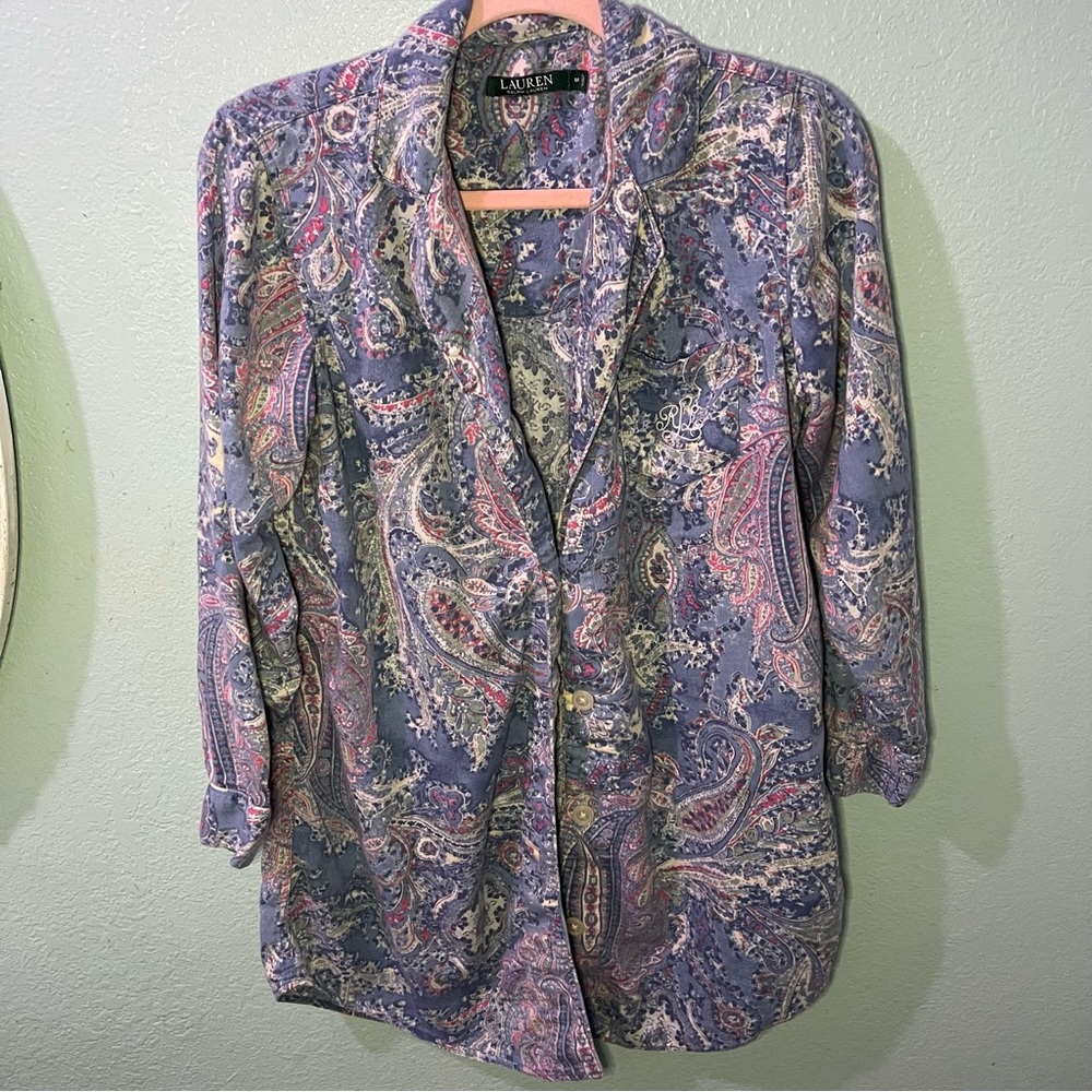 Lauren Ralph Lauren Women's Blue and Pink Paisley Blazer
